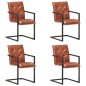 vidaXL Freischwinger 4 Stk. Braun Echtleder 