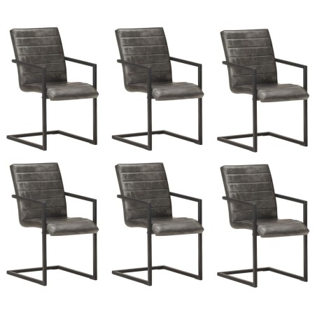 vidaXL Freischwinger 6 Stk. Grau Echtleder