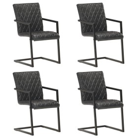 vidaXL Freischwinger 4 Stk. Schwarz Echtleder 