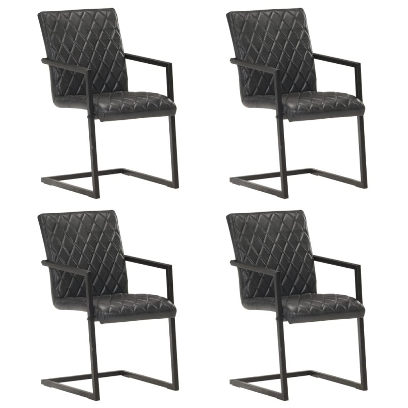 vidaXL Freischwinger 4 Stk. Schwarz Echtleder vidaXL Freischwinger 4 Stk. Schwarz Echtleder