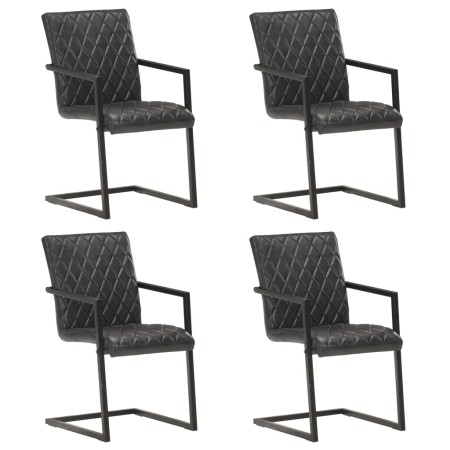 vidaXL Freischwinger 4 Stk. Schwarz Echtleder 