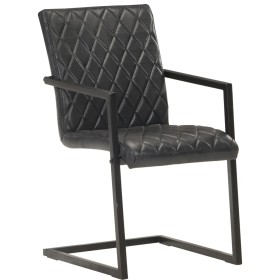 vidaXL Freischwinger 4 Stk. Schwarz Echtleder 