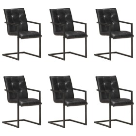 vidaXL Freischwinger 6 Stk. Schwarz Echtleder 