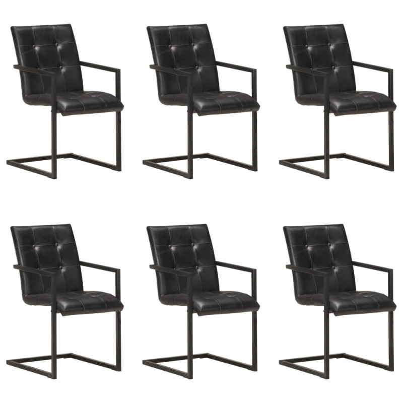vidaXL Freischwinger 6 Stk. Schwarz Echtleder vidaXL Freischwinger 6 Stk. Schwarz Echtleder