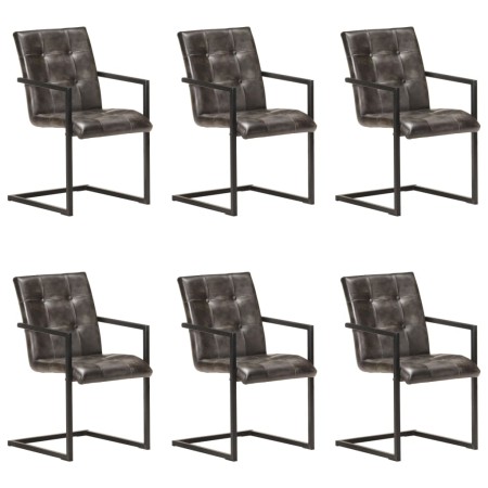 vidaXL Freischwinger 6 Stk. Grau Echtleder 