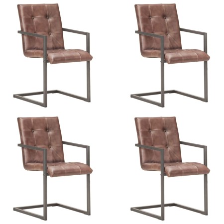 vidaXL Freischwinger 4 Stk. Braun Echtleder 