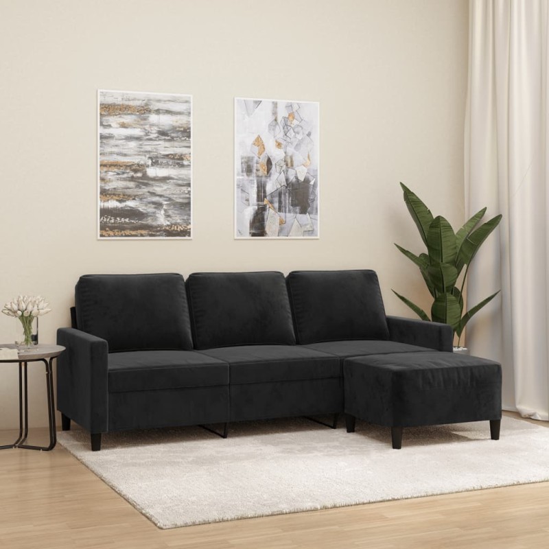 vidaXL 3-Sitzer-Sofa mit Hocker Schwarz 180 cm Samt vidaXL 3-Sitzer-Sofa mit Hocker Schwarz 180 cm Samt