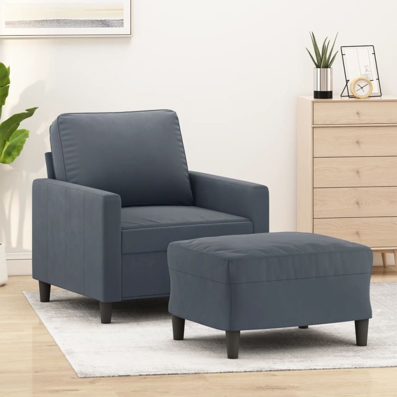 vidaXL Sessel mit Hocker Dunkelgrau 60 cm Samt vidaXL Sessel mit Hocker Dunkelgrau 60 cm Samt