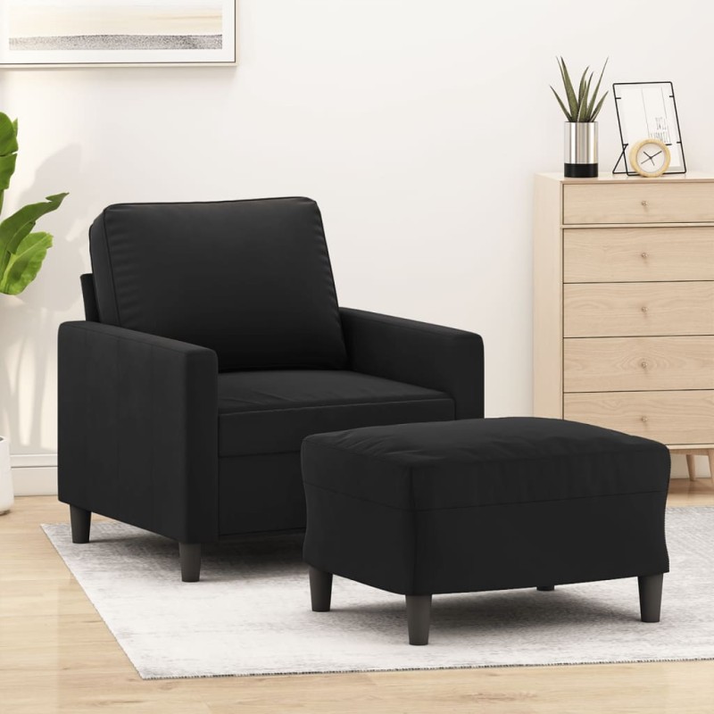 vidaXL Sessel mit Hocker Schwarz 60 cm Samt vidaXL Sessel mit Hocker Schwarz 60 cm Samt