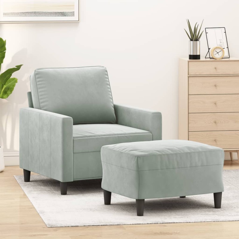 vidaXL Sessel mit Hocker Hellgrau 60 cm Samt vidaXL Sessel mit Hocker Hellgrau 60 cm Samt