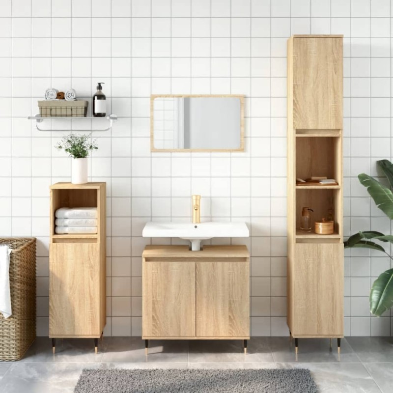 vidaXL 3-tlg. Badmöbel-Set Sonoma-Eiche Holzwerkstoff vidaXL 3-tlg. Badmöbel-Set Sonoma-Eiche Holzwerkstoff