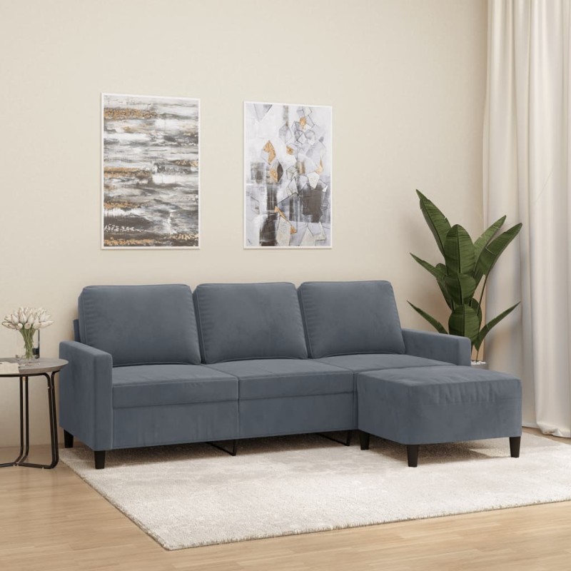 vidaXL 3-Sitzer-Sofa mit Hocker Dunkelgrau 180 cm Samt vidaXL 3-Sitzer-Sofa mit Hocker Dunkelgrau 180 cm Samt
