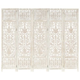 vidaXL 5tlg. Raumteiler Handgeschnitzt Weiß 200×165cm Mango Massivholz