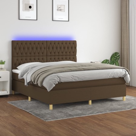 vidaXL Boxspringbett mit Matratze & LED Dunkelbraun 160x200 cm Stoff