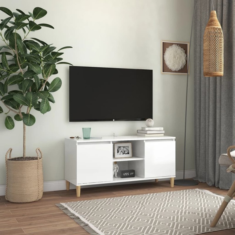 vidaXL TV-Schrank mit Massivholz-Beinen Hochglanz-Weiß 103,5x35x50 cm vidaXL TV-Schrank mit Massivholz-Beinen Hochglanz-Weiß 103,5x35x50 cm