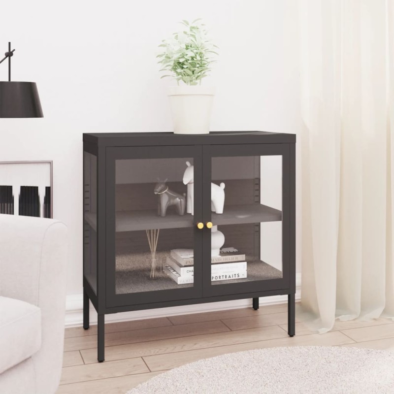 vidaXL Sideboard Anthrazit 70x35x70 cm Stahl und Glas vidaXL Sideboard Anthrazit 70x35x70 cm Stahl und Glas