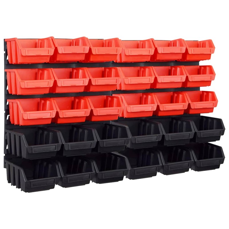 vidaXL 32-tlg. Sichtlagerkasten-Set mit Wandhalterung Rot und Schwarz vidaXL 32-tlg. Sichtlagerkasten-Set mit Wandhalterung Rot und Schwarz