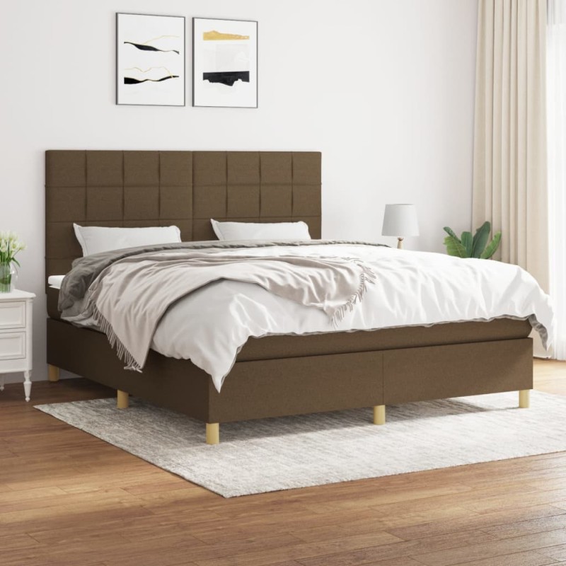 vidaXL Boxspringbett mit Matratze Dunkelbraun 160x200 cm Stoff vidaXL Boxspringbett mit Matratze Dunkelbraun 160x200 cm Stoff