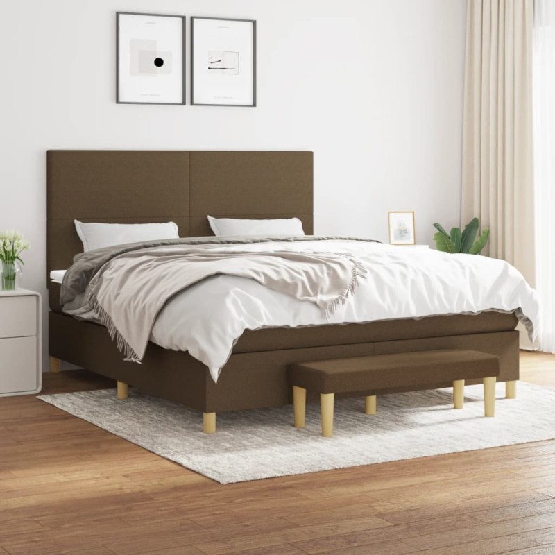 vidaXL Boxspringbett mit Matratze Dunkelbraun 160x200 cm Stoff vidaXL Boxspringbett mit Matratze Dunkelbraun 160x200 cm Stoff