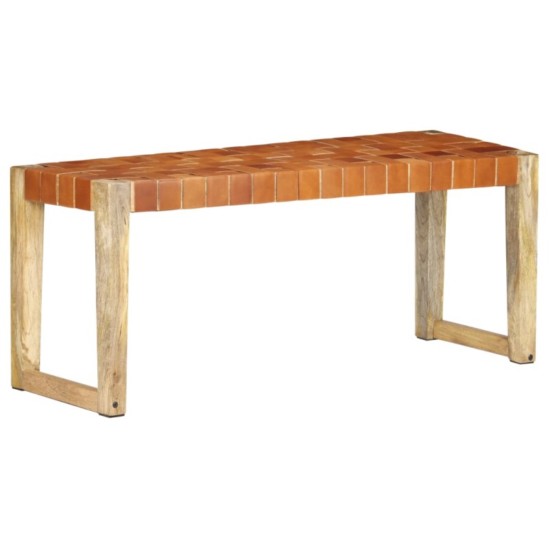 vidaXL Bank 110 cm Braun Echtleder und Massivholz Mango vidaXL Bank 110 cm Braun Echtleder und Massivholz Mango