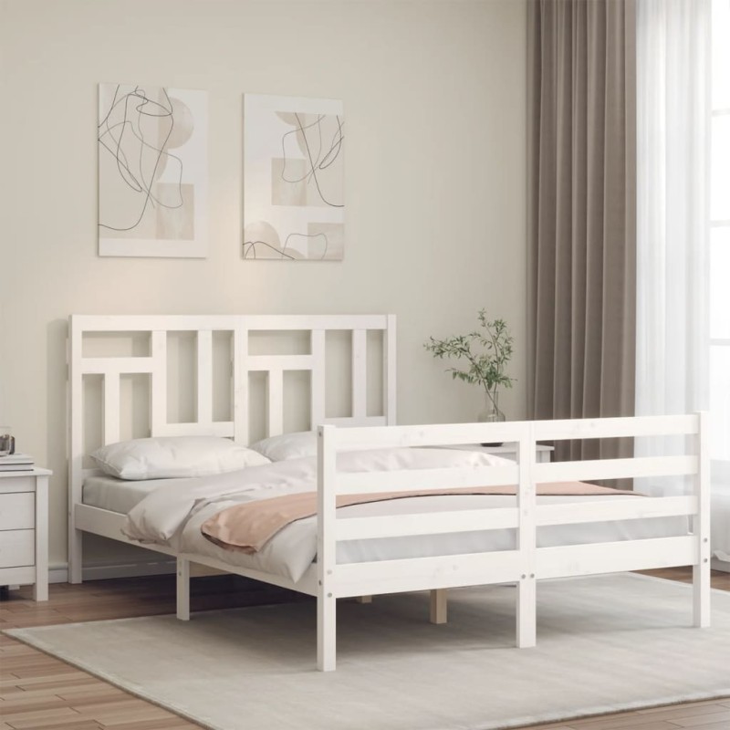 vidaXL Massivholzbett mit Kopfteil Weiß vidaXL Massivholzbett mit Kopfteil Weiß