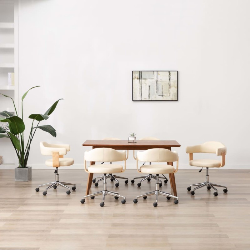 vidaXL Drehbare Esszimmerstühle 6 Stk. Creme Kunstleder vidaXL Drehbare Esszimmerstühle 6 Stk. Creme Kunstleder