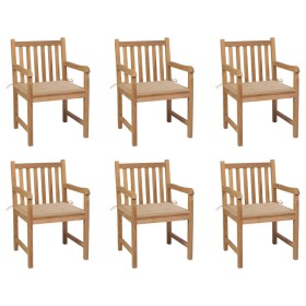vidaXL Gartenstühle 6 Stk. mit Beigen Kissen Massivholz Teak