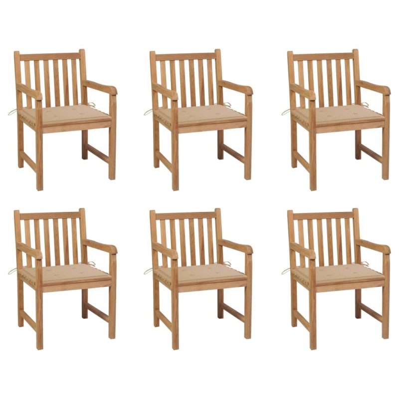 vidaXL Gartenstühle 6 Stk. mit Beigen Kissen Massivholz Teak vidaXL Gartenstühle 6 Stk. mit Beigen Kissen Massivholz Teak