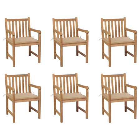 vidaXL Gartenstühle 6 Stk. mit Beigen Kissen Massivholz Teak