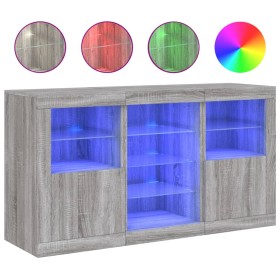 vidaXL Sideboard mit LED-Leuchten Grau Sonoma 123x37x67 cm