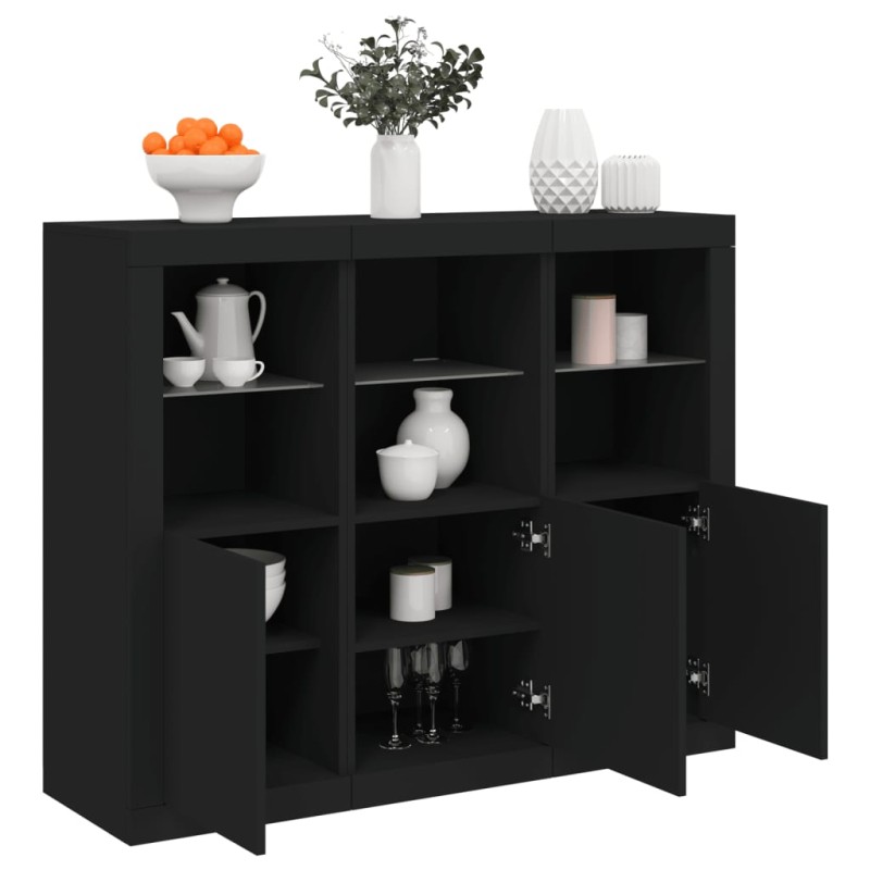 vidaXL Sideboards mit LED-Leuchten 3 Stk. Schwarz Holzwerkstoff vidaXL Sideboards mit LED-Leuchten 3 Stk. Schwarz Holzwerkstoff