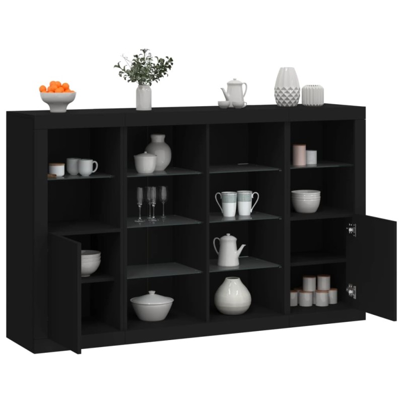 vidaXL Sideboards mit LED-Leuchten 3 Stk. Schwarz Holzwerkstoff vidaXL Sideboards mit LED-Leuchten 3 Stk. Schwarz Holzwerkstoff