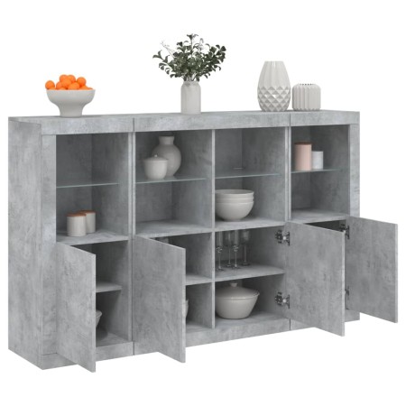 vidaXL Sideboards mit LED-Leuchten 3 Stk. Betongrau Holzwerkstoff