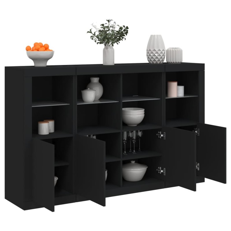 vidaXL Sideboards mit LED-Leuchten 3 Stk. Schwarz Holzwerkstoff vidaXL Sideboards mit LED-Leuchten 3 Stk. Schwarz Holzwerkstoff