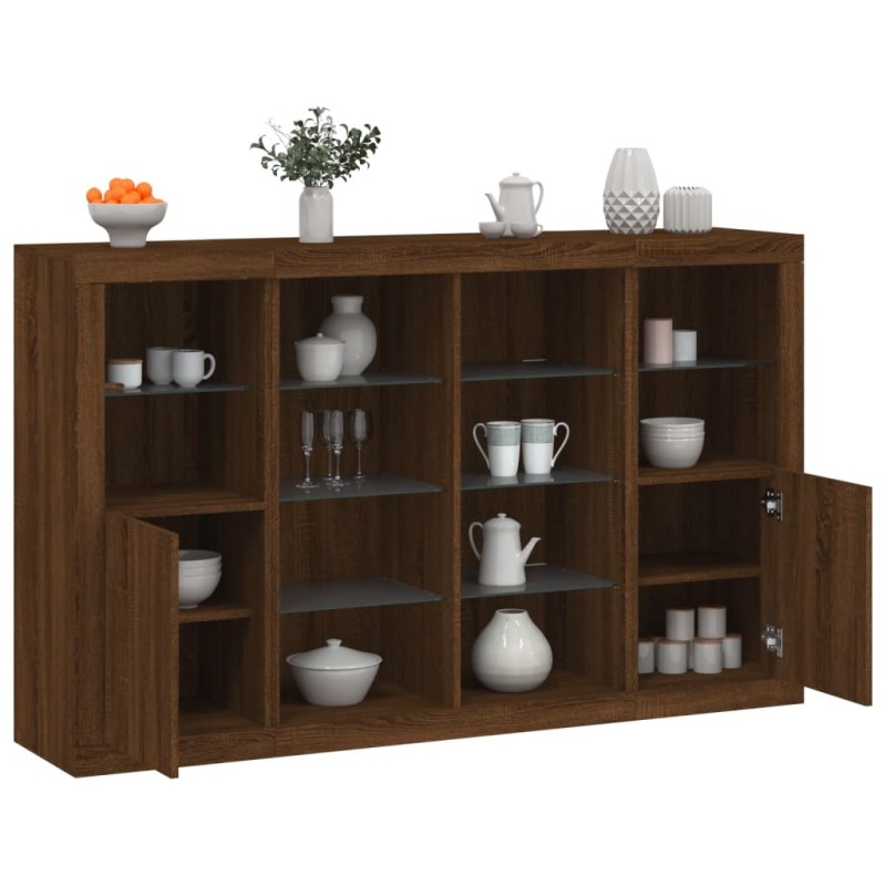 vidaXL Sideboards mit LED-Leuchten 3 Stk. Braun Eichen-Optik vidaXL Sideboards mit LED-Leuchten 3 Stk. Braun Eichen-Optik