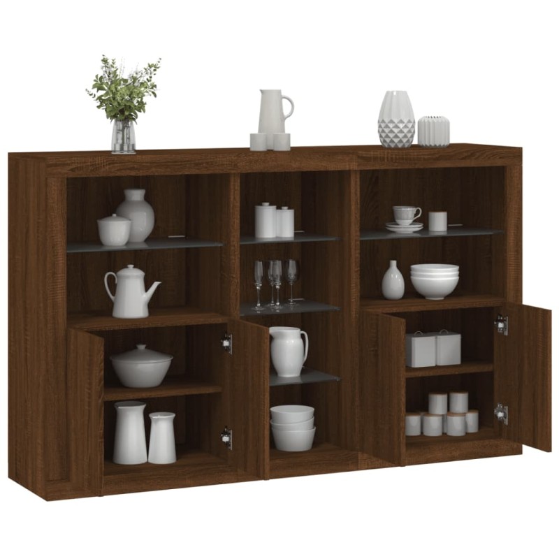 vidaXL Sideboard mit LED-Leuchten Braun Eichen-Optik 162x37x100 cm vidaXL Sideboard mit LED-Leuchten Braun Eichen-Optik 162x37x100 cm