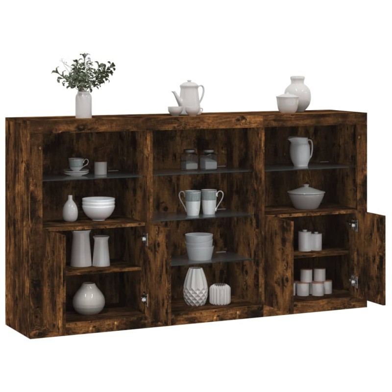 vidaXL Sideboard mit LED-Leuchten Räuchereiche 181,5x37x100 cm vidaXL Sideboard mit LED-Leuchten Räuchereiche 181,5x37x100 cm