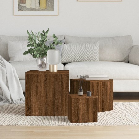 vidaXL Beistelltische 3 Stk. Braun Eichen-Optik Holzwerkstoff