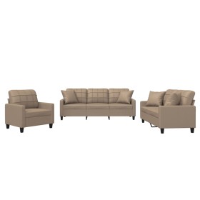 vidaXL 3-tlg. Sofagarnitur mit Kissen Cappuccino-Braun Kunstleder
