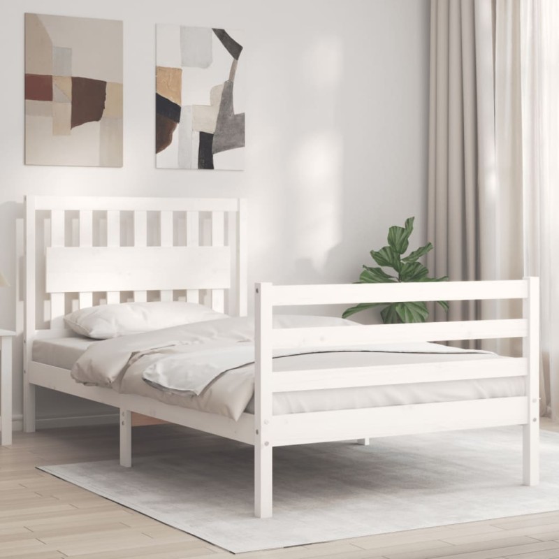 vidaXL Massivholzbett mit Kopfteil Weiß 100x200 cm vidaXL Massivholzbett mit Kopfteil Weiß 100x200 cm