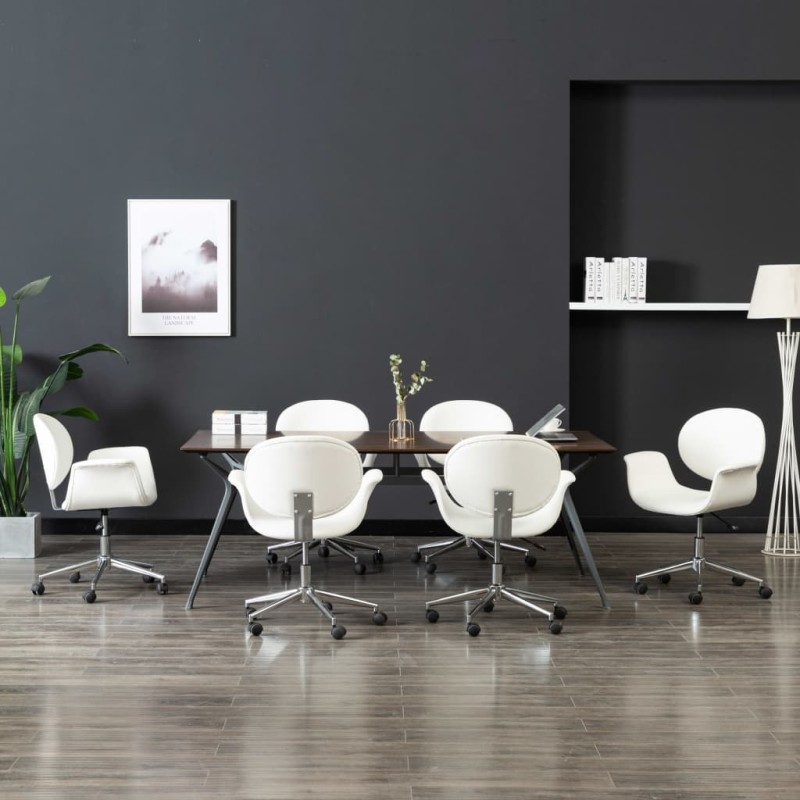 vidaXL Drehbare Esszimmerstühle 6 Stk. Weiß Kunstleder vidaXL Drehbare Esszimmerstühle 6 Stk. Weiß Kunstleder