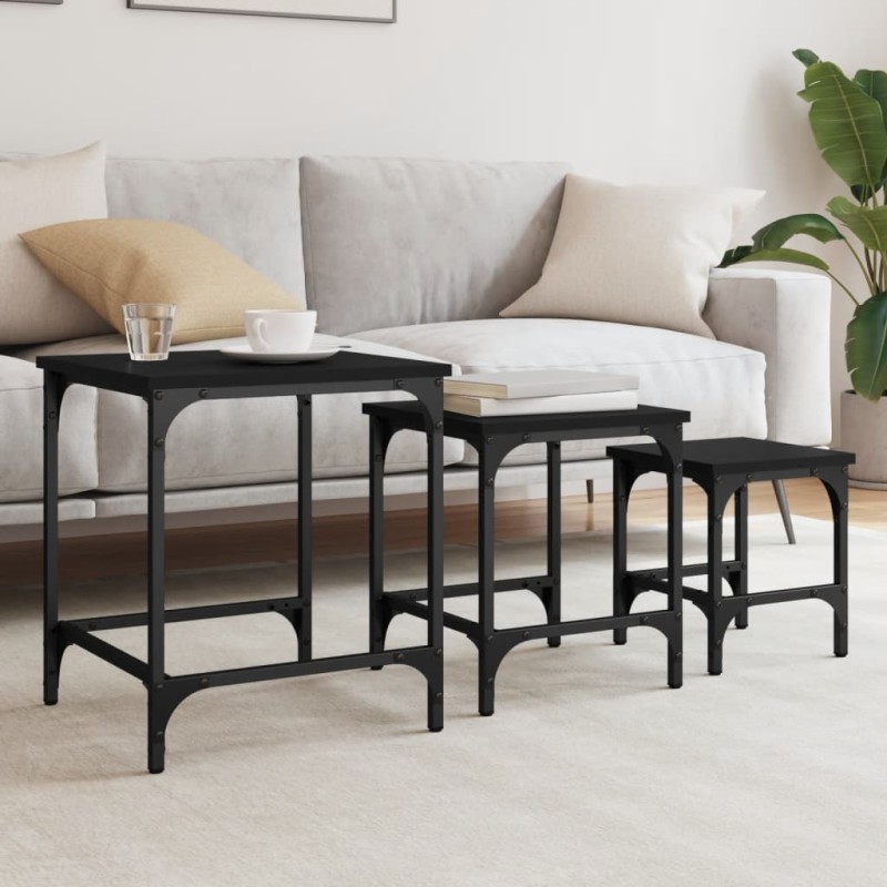 vidaXL Satztische 3 Stk. Schwarz Holzwerkstoff vidaXL Satztische 3 Stk. Schwarz Holzwerkstoff