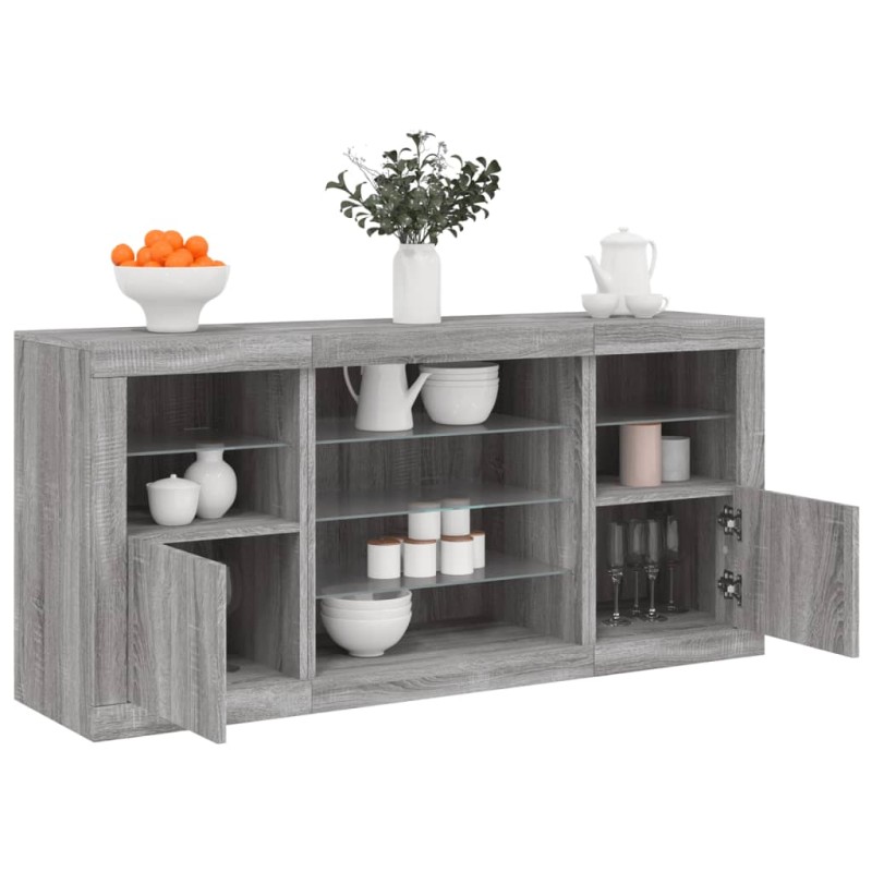 vidaXL Sideboard mit LED-Leuchten Grau Sonoma 142,5x37x67 cm vidaXL Sideboard mit LED-Leuchten Grau Sonoma 142,5x37x67 cm