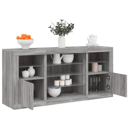 vidaXL Sideboard mit LED-Leuchten Grau Sonoma 142,5x37x67 cm