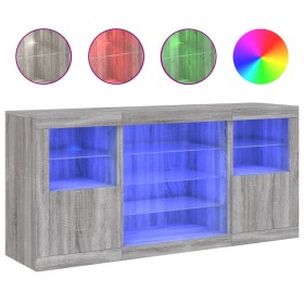 vidaXL Sideboard mit LED-Leuchten Grau Sonoma 142,5x37x67 cm