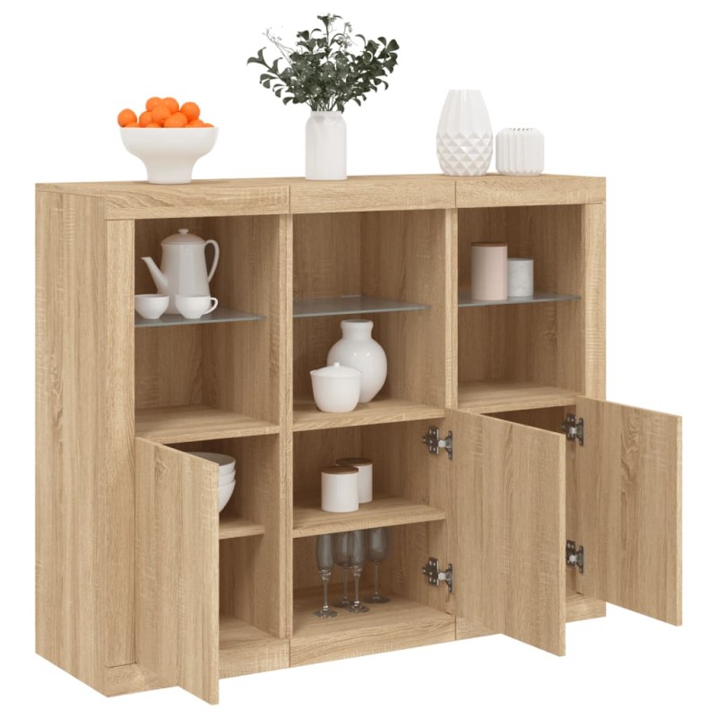 vidaXL Sideboards mit LED-Leuchten 3 Stk. Sonoma-Eiche Holzwerkstoff vidaXL Sideboards mit LED-Leuchten 3 Stk. Sonoma-Eiche Holzwerkstoff