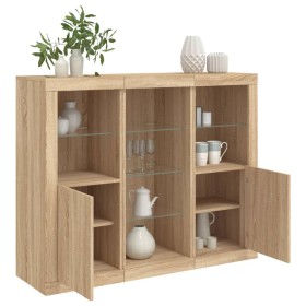 vidaXL Sideboards mit LED-Leuchten 3 Stk. Sonoma-Eiche Holzwerkstoff