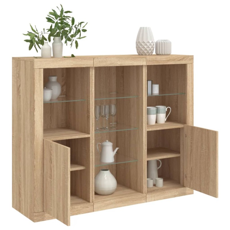 vidaXL Sideboards mit LED-Leuchten 3 Stk. Sonoma-Eiche Holzwerkstoff vidaXL Sideboards mit LED-Leuchten 3 Stk. Sonoma-Eiche Holzwerkstoff