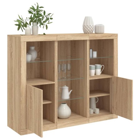 vidaXL Sideboards mit LED-Leuchten 3 Stk. Sonoma-Eiche Holzwerkstoff