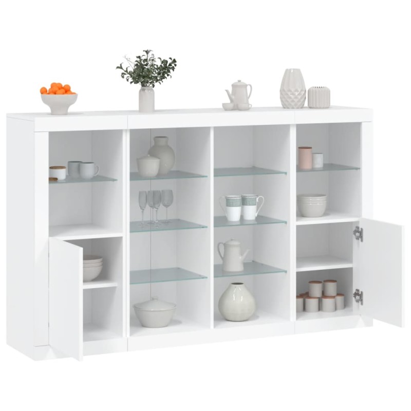 vidaXL Sideboards mit LED-Leuchten 3 Stk. Weiß Holzwerkstoff vidaXL Sideboards mit LED-Leuchten 3 Stk. Weiß Holzwerkstoff